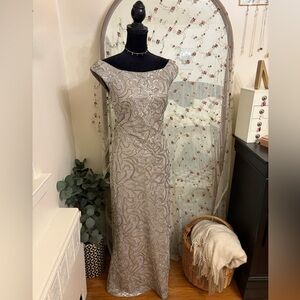Ralph Lauren Silver Sequin Embellished Evening Gown